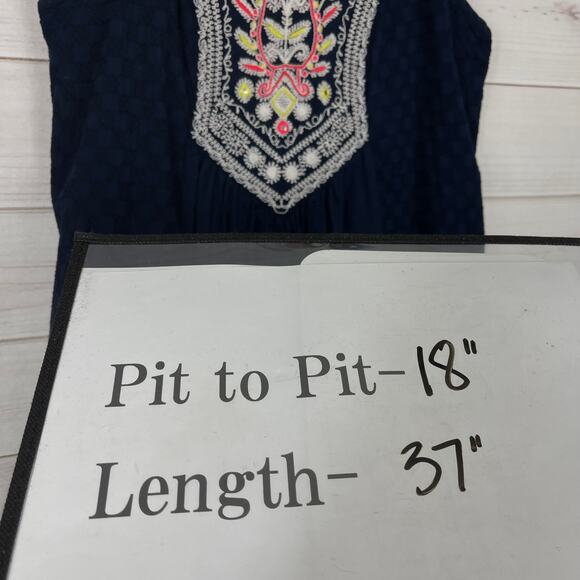 Maeve Women Dress Blue Navy Embroidered Sleeveless Size 4 Pockets - Picture 7 of 10